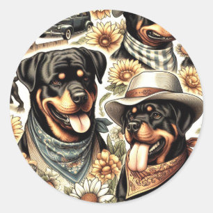 Pegatina Redonda Ilustracion de Rottweiler sin costura