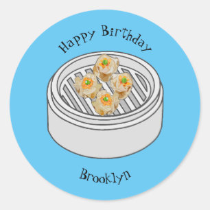 Pegatina Redonda Ilustracion de Shumai dim sum personalizado