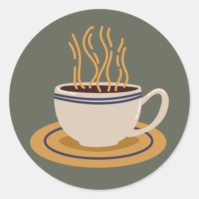Pegatina Redonda Ilustración de Taza de Café (Anverso)