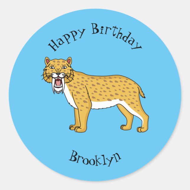 Pegatina Redonda Ilustracion de tigre con dientes de saber (Anverso)