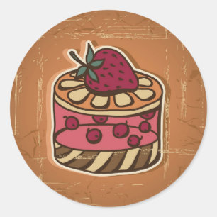 Pegatina Redonda Ilustracion de torta en estilo retro