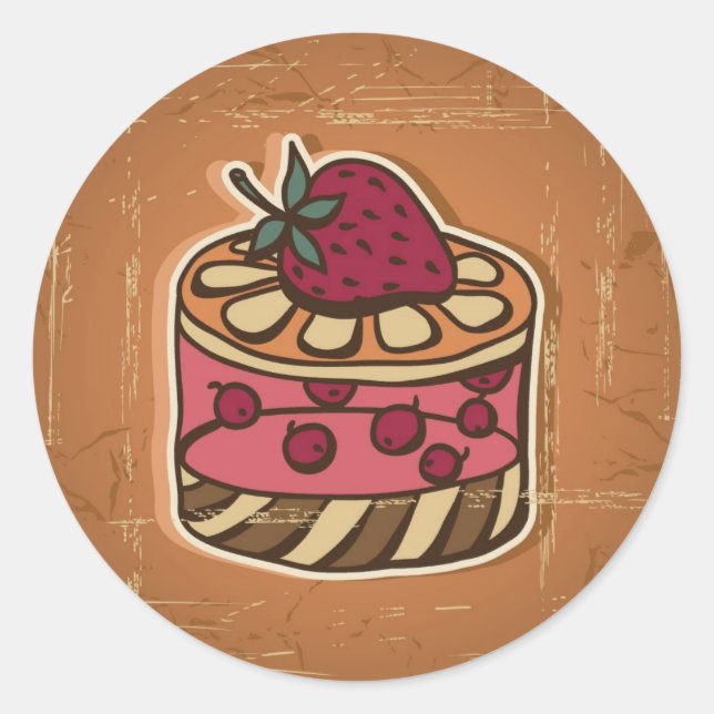 Pegatina Redonda Ilustracion de torta en estilo retro (Anverso)