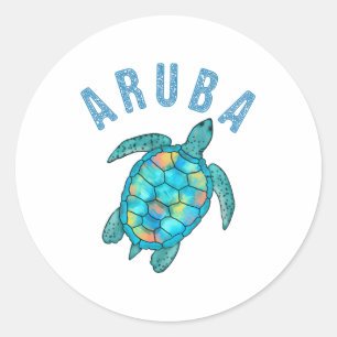 Pegatina Redonda Ilustracion de tortuga marina de Aruba Beach