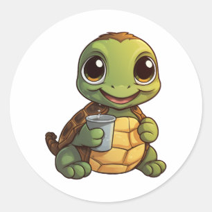 Pegatina Redonda ilustracion de tortuga personalizado
