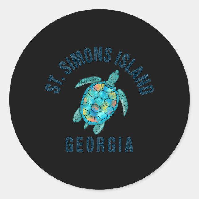 Pegatina Redonda Ilustracion de tortugas marinas de la isla de St S (Anverso)
