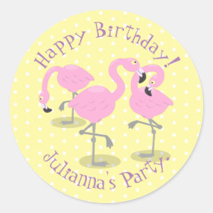 Pegatina Redonda Ilustracion de trío de flamingo rosado
