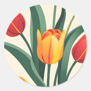 Pegatina Redonda Ilustracion de tulipán negrita