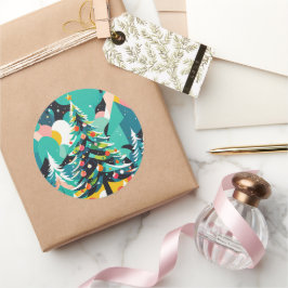 Pegatina Redonda Ilustracion de un árbol de navidad moderno 1 - Peg