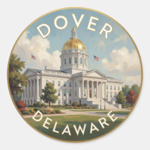 Pegatina Redonda Ilustración de viaje al Capitolio de Dover Delawar