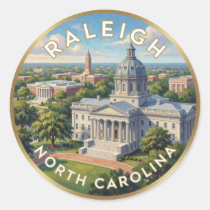 Pegatina Redonda Ilustración de viaje al Capitolio de Raleigh Carol