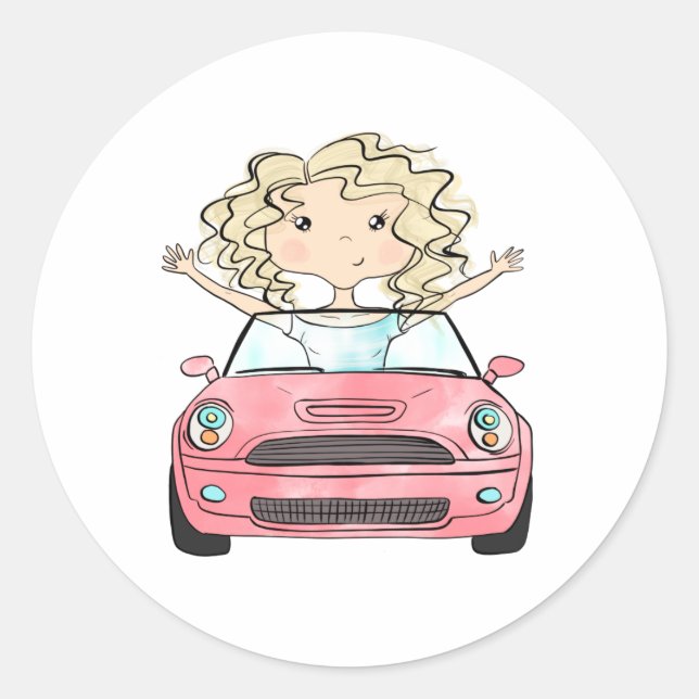 Pegatina Redonda Ilustracion de viaje por carretera (Anverso)