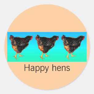 Pegatina Redonda Ilustracion del desfile de gallinas con piedras de