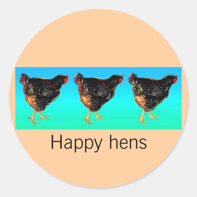 Pegatina Redonda Ilustracion del desfile de gallinas con piedras de (Anverso)