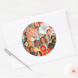 Pegatina Redonda Ilustracion del Día Internacional de la Mujer