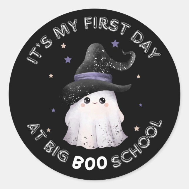 Pegatina Redonda Ilustración del fantasma infantil en el primer día (Anverso)