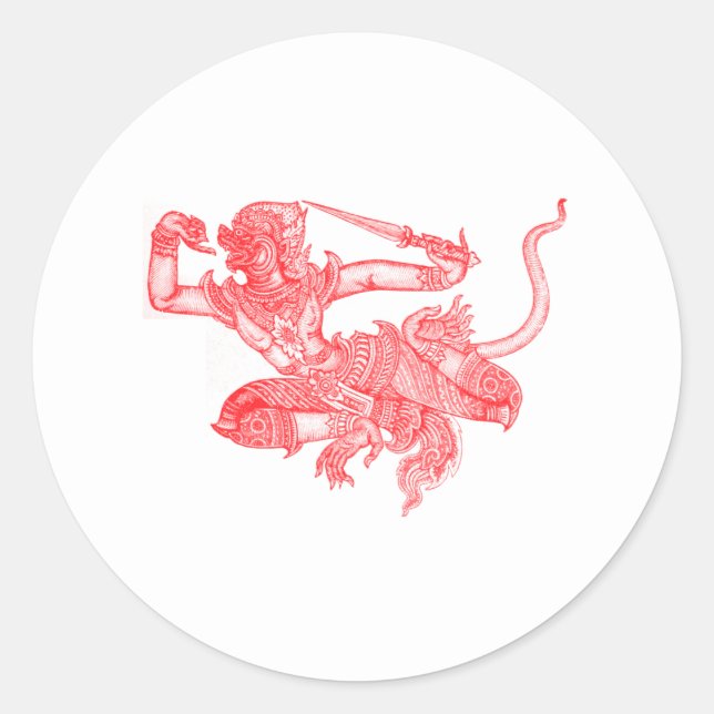 Pegatina Redonda Ilustracion del libro Hanuman Vintage (Anverso)