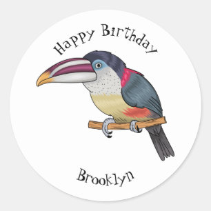 Pegatina Redonda Ilustracion del personalizado de aves de Curl cres