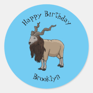 Pegatina Redonda Ilustracion del personalizado de cabras Markhor