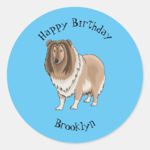 Pegatina Redonda Ilustracion del personalizado del perro del collie