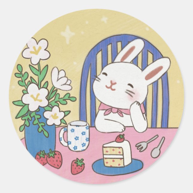 Pegatina Redonda Ilustración del té de Bunny (Anverso)