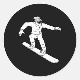 Pegatina Redonda Ilustracion Dinámico De Snowboard Para Deportes De