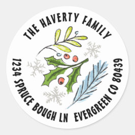 Pegatina Redonda Ilustracion esquematizado vacaciones de invierno d