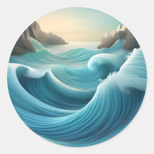 Pegatina Redonda Ilustracion estilizado, olas molestas. (Anverso)