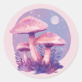 Pegatina Redonda Ilustracion Ethereal Cute Mushroom