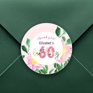 Pegatina Redonda Ilustración Exótica Floral Rosa de Verano en Acuar