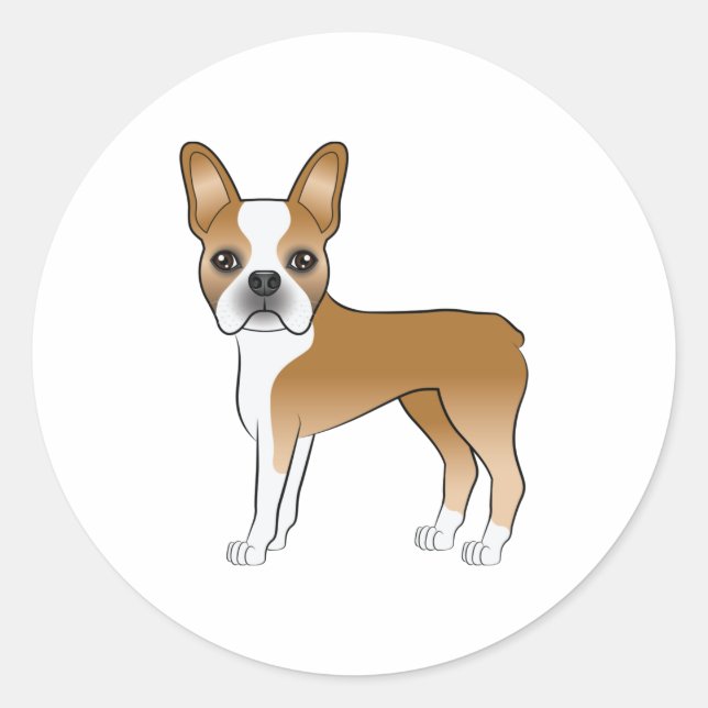 Pegatina Redonda Ilustracion Fawn Y White Boston Terrier Dog (Anverso)