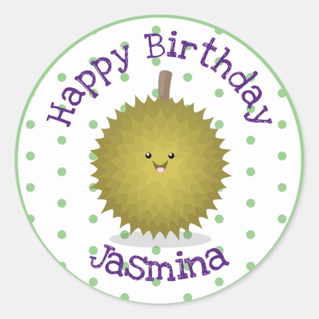 Pegatina Redonda Ilustracion feliz personalizado duriano (Anverso)