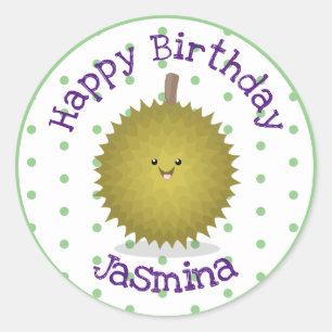 Pegatina Redonda Ilustracion feliz personalizado duriano