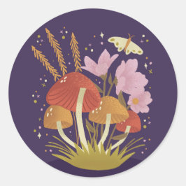 Pegatina Redonda Ilustracion Floral de hongos de Woodland