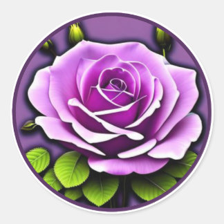 Pegatina Redonda Ilustración floral de rosa púrpura grande vibrante