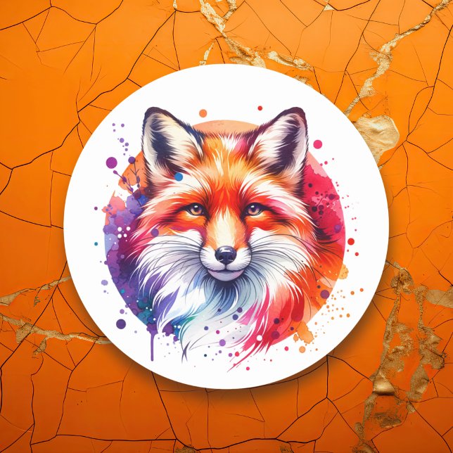 Pegatina Redonda Ilustracion Fox Watercolor (Subido por el creador)