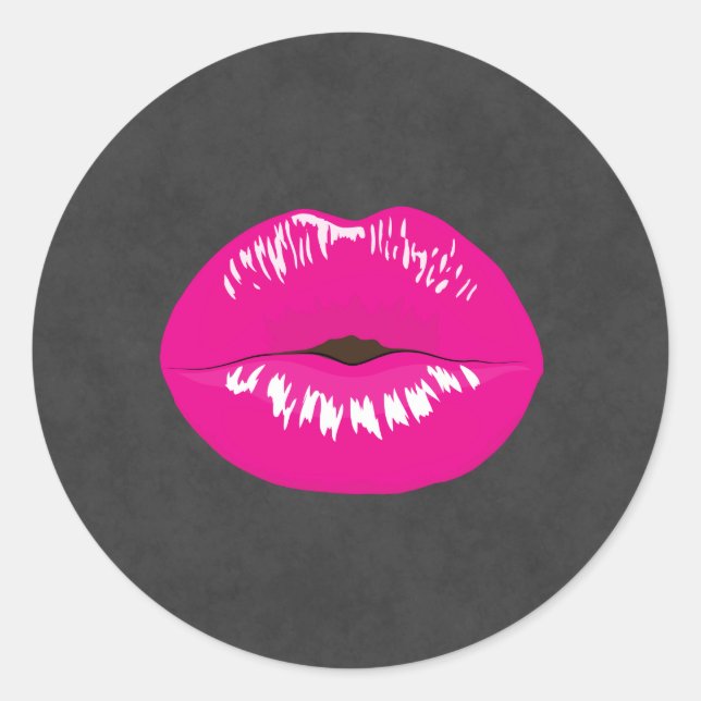 Pegatina Redonda Ilustracion glamoroso de los labios rosados calien (Anverso)
