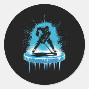 Pegatina Redonda Ilustración gráfica de hockey sobre hielo (1) 
