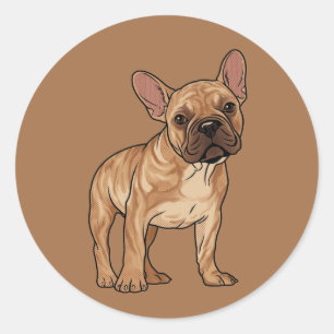 Pegatina Redonda Ilustración gráfica de un bulldog francés atigrado
