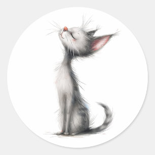 Pegatina Redonda Ilustracion Gris Gato relleno