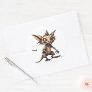 Pegatina Redonda Ilustracion Híbrido Chupacabra Gremlin
