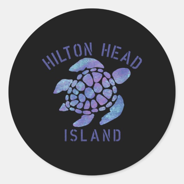 Pegatina Redonda Ilustracion Hilton Head Island Sc Beach (Anverso)
