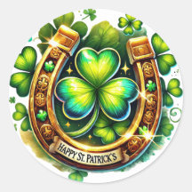 Ilustracion Irlandés Green Horseshoe Shamrock