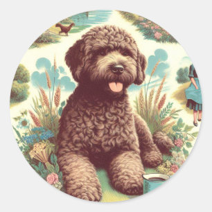 Pegatina Redonda Ilustracion Lagotto Romagnolo