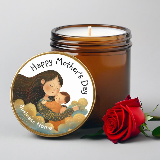 Pegatina Redonda Ilustracion lindo de madre e hijo | Día de la madr (Cute Illustration of Mother & Child | Mother's Day Classic Round Sticker)