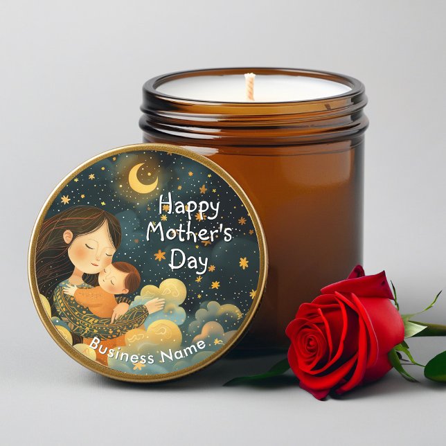 Pegatina Redonda Ilustracion lindo de madre e hijo | Día de la madr (Cute Illustration of Mother & Child | Mother's Day Classic Round Sticker)