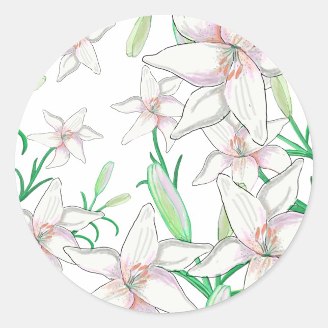 Pegatina Redonda Ilustracion Lirio Blanco (Anverso)