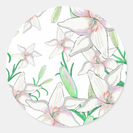 Pegatina Redonda Ilustracion Lirio Blanco