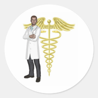 Pegatina Redonda ilustracion médica y caduceus
