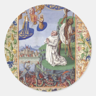 Pegatina Redonda Ilustración medieval de San Bernardo de Clairvaux