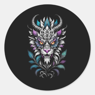Pegatina Redonda Ilustracion místico de bestia - Dragón de ojos que